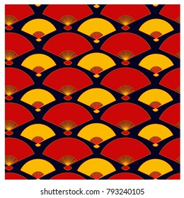 Colorful chinese fan seamless pattern. Vector illustration.
