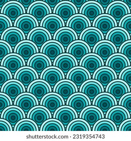 Colorful Chinese and Japanese seamless pattern. Traditional asian ornament, oriental New Year decoration. Modern blue background, geometric texture with waves. Vector illustration