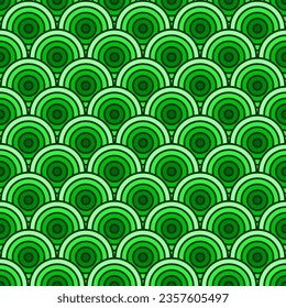 Colorful Chinese and Japanese seamless pattern. Traditional asian ornament, oriental New Year decoration. Modern green background, geometric texture with waves. Vector illustration