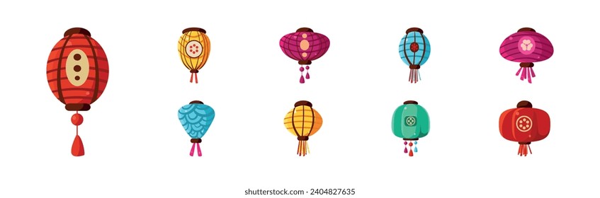 Farbenfrohe chinesische Papierstraßenlappen mit Tassel Vector Set