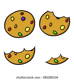 Colorful Chocolate Chip Cookies, hand drawing cartoon vector.