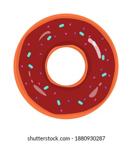 Colorful chocolate donut with pink and white glaze and powder. Vector EPS10 flat icons illustration on isolated white background. 