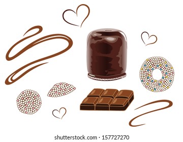 Colorful chocolate and waffle vector set