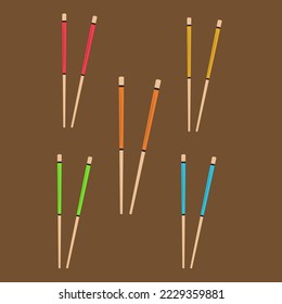 Colorful chopsticks flat vector illustration. Cute colorful chopsticks cartoon vector illustration for graphic design and decorative element