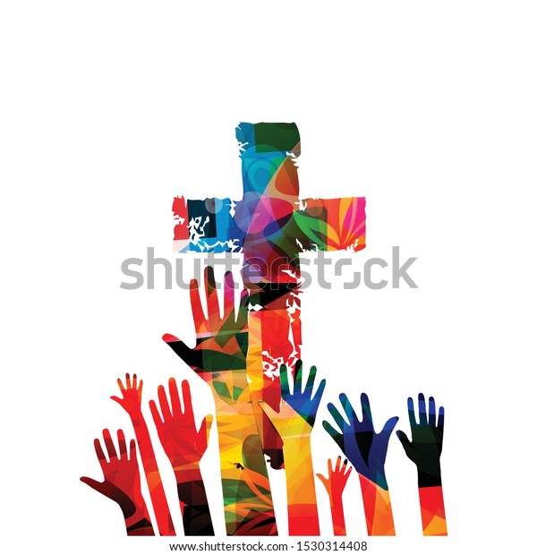 
Colorful
christian cross with human hands isolated vector illustration.
Religion themed background. Design for Christianity, church
charity, help and support, prayer and
care