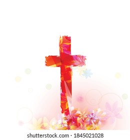 Colorful christian cross isolated vector illustration. Religion themed background. Design for Christianity, prayer and care, church charity, help and support