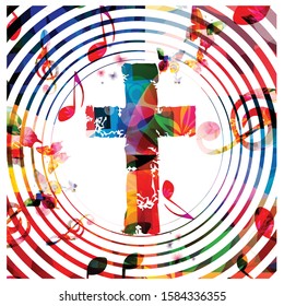 Colorful Christian cross with music notes vector illustration background