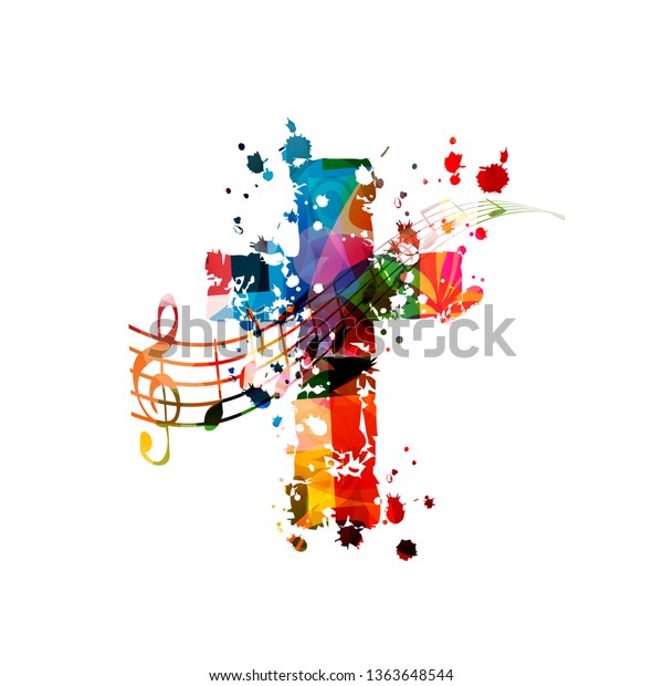 Colorful christian cross with music notes isolated
vector illustration. Religion themed background. Design for gospel
church music, concert, festival, choir singing, Christianity,
prayer