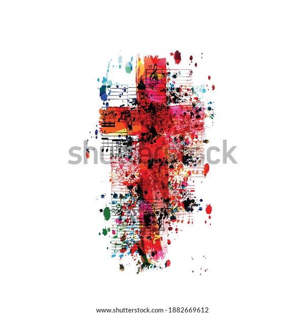 Colorful\
christian cross with musical notes isolated vector illustration.\
Religion themed background. Design for gospel church music, choir\
singing, concert, festival, Christianity,\
prayer