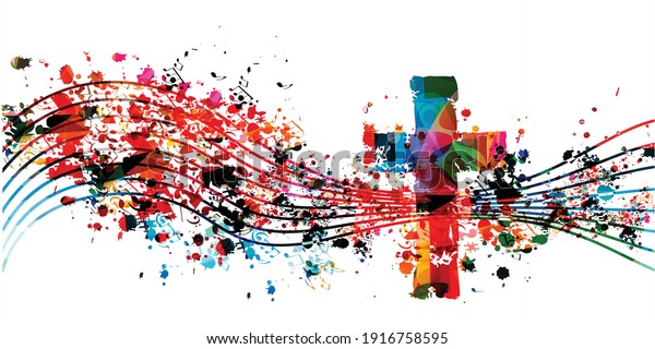 Colorful Christian Cross Musical Notes Isolated Stock Vector (Royalty ...