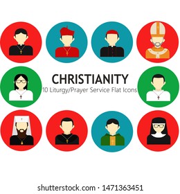 Colorful christian prayer or liturgy service flat icons set.