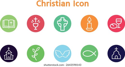 Colorful Christian Symbol Icon Set in Modern Flat Design