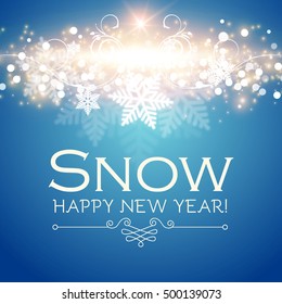 Colorful Christmas Background with Shining Bokeh and Snowflakes. Vector illustration