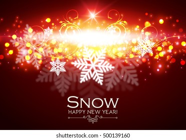 Colorful Christmas Background with Shining Bokeh and Snowflakes. Vector illustration