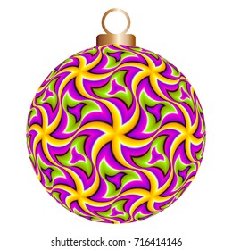 Colorful christmas ball with flowers. Optical illusion of movement.