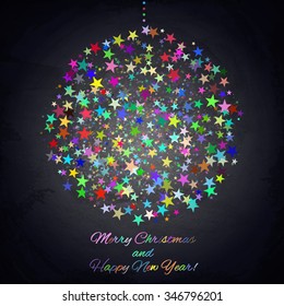 Colorful Christmas ball on chalkboard background. Vector illustration