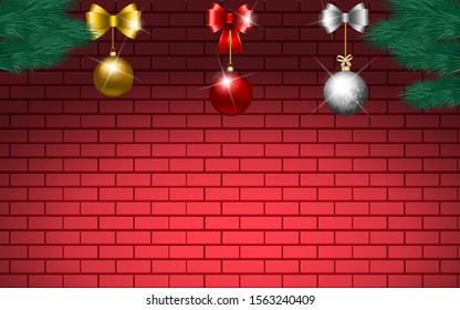 colorful christmas ball on the red brick wall