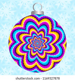 Colorful christmas ball. Optical expansion illusion.