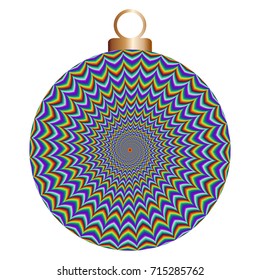 Colorful christmas ball  with pulsing fiery spirals. Optical illusion of movement.
