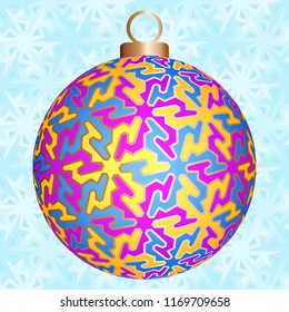 Colorful christmas ball with snowflakes in techno style.