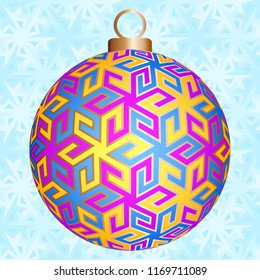 Colorful christmas ball with snowflakes in techno style.