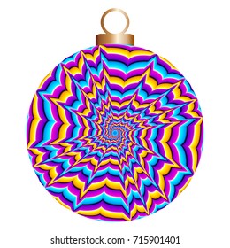 Colorful christmas ball with spirals. Optical expansion illusion.