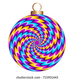 Colorful christmas ball with spirals. Spin illusion.
