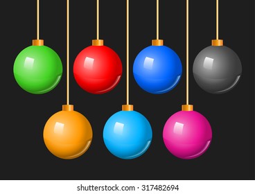 Colorful Christmas Balls Bauble Set. A vector illustration of a collection of colorful hanging Christmas holiday baubles or decorations.