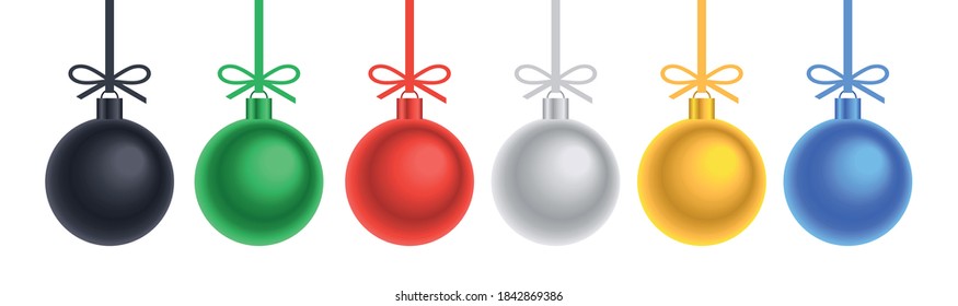 Colorful Christmas balls. Holiday decoration template. Flat Style