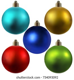 Colorful christmas balls. Holiday decoration isolated on a white background. Mockup for design. Vector illustration.