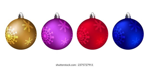 Colorful christmas balls isolated on white background. Vector illustration. Merry Christmas and Happy New Year. Holiday Xmas toy bauble fir tree.