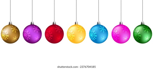 Colorful christmas balls isolated on white background. Vector illustration. Merry Christmas and Happy New Year. Holiday Xmas toy bauble fir tree.