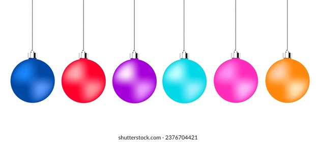 Colorful christmas balls isolated on white background. Vector illustration. Merry Christmas and Happy New Year. Holiday Xmas toy bauble fir tree.