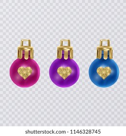 Colorful christmas balls on transparent background, vector christmas decorations