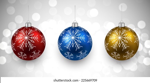 Colorful christmas balls on white surface. Set of realistic decorations. Vector illustration. 