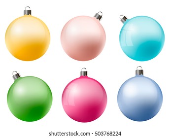 colorful christmas balls with reflection vector set. Holiday template