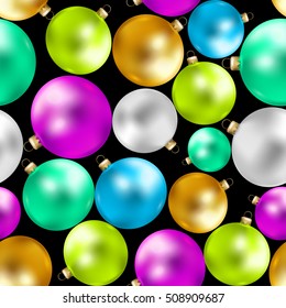 Colorful Christmas balls seamless pattern. Vector illustration.