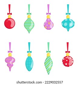 Colorful Christmas balls set in cartoon style.