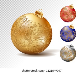 Colorful christmas balls. Set of isolated realistic decorations. Vector illustration.