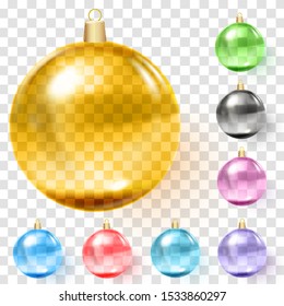 Colorful christmas balls. Set of isolated realistic decorations. Vector illustration.