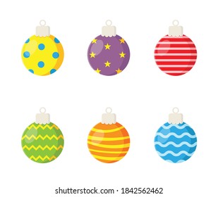 colorful christmas balls set isolated on white background. vector Illustration.