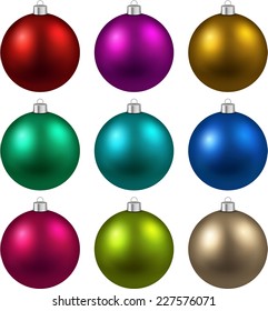 Colorful christmas balls. Set of isolated realistic decorations. Vector illustration. 