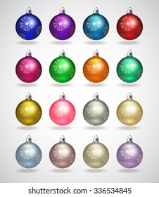 Colorful christmas balls. Set of isolated realistic decorations. Vector illustration. 