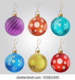 Colorful Christmas balls. Set of isolated realistic decorations. Vector illustration.