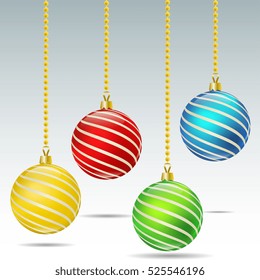 Colorful christmas balls. Set of isolated realistic decorations. Vector illustration.