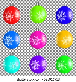 Colorful christmas balls. Set of isolated realistic decorations. Vector illustration.