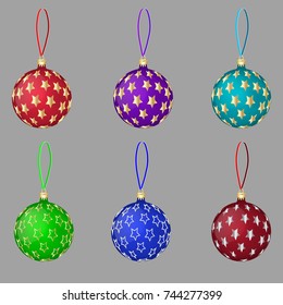 Colorful Christmas balls with stars.Vector