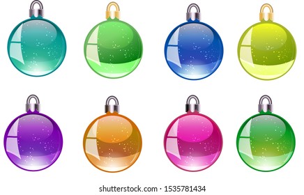 Colorful christmas balls vector icons set collection bundle. Set Christmas decorations. Vector New Year tree balls icons. New Year toys balls. Christmas toys balls  isolated 