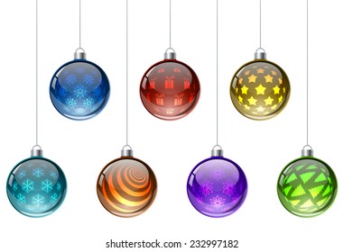 Colorful Christmas balls vector set isolated on white background.