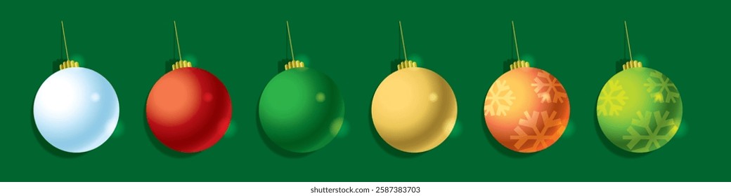 Colorful Christmas balls, Vector, X'mas, Snow.